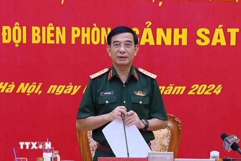 Đại tướng Phan Văn Giang phát biểu chỉ đạo tại hội nghị. (Ảnh: Hồng Pha/TTXVN phát)