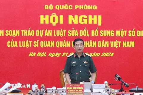 Đại tướng Phan Văn Giang phát biểu tại hội nghị. (Ảnh: Hồng Pha/TTXVN phát)