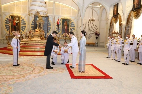 Đại sứ Phạm Việt Hùng trình Thư ủy nhiệm lên Nhà Vua Thái Lan Maha Vajiralongkorn. (Nguồn: Báo Quốc tế)