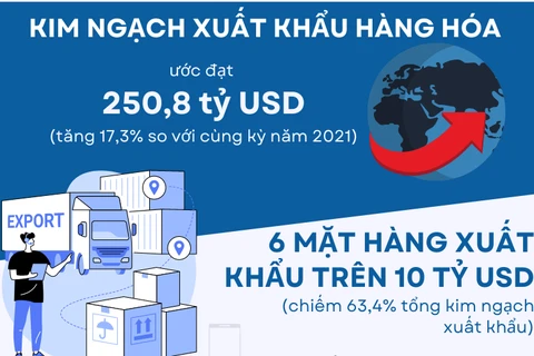 [Infographics] Kim ngạch xuất khẩu hàng hóa ước đạt 250,8 tỷ USD