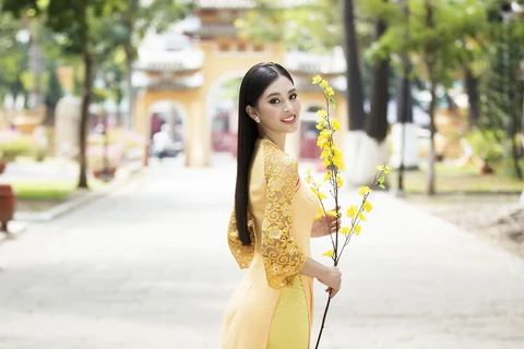 Hoa hậu Tiểu Vy rạng rỡ đầy gợi cảm trong tà áo dài đón Xuân 