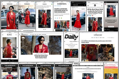 Bộ cánh đổ rực đến từ Việt Nam đã xuất hiện trên gần 20 báo lớn nhỏ thế giới về sự kiện Paris Fashion Week. (Ảnh: CTV/Vietnam+)