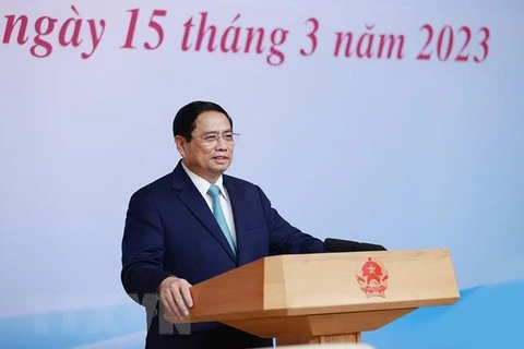 Thủ tướng Chính phủ Phạm Minh Chính chủ trì hội nghị. (Ảnh: Dương Giang/TTXVN)
