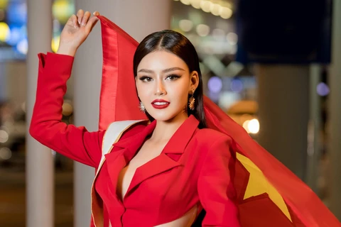 Thanh Ngân trước giờ lên đường sang Ba Lan dự thi Miss Supranational 2023. (Ảnh: PV/Vietnam+)