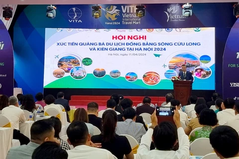 Hội nghị xúc tiến, quảng bá du lịch Đồng bằng sông Cửu Long và Kiên Giang vừa diễn ra tại Hà Nội, ngày 11/4. (Ảnh: Linh Tâm/Vietnam+)