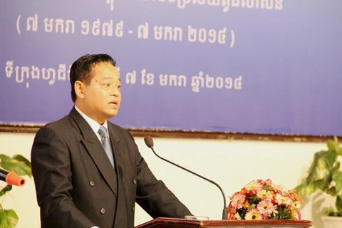 Ông Sim Sokhom, Tổng lãnh sự Campuchia tại Thành phố Hồ Chí Minh phát biểu tại lễ kỷ niệm. (Ảnh: Hoàng Anh Tuấn/Vietnam+)