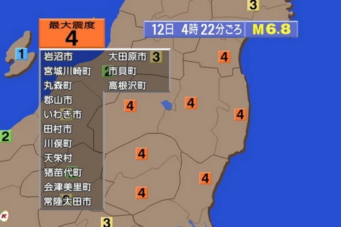 Động đất mạnh 6,8 độ Richter ngoài khơi Đông Bắc Nhật Bản