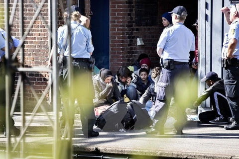 Người di cư tại nhà ga Padborg sau khi qua biên giới Đan Mạch-Đức. (Nguồn: AFP/TTXVN)