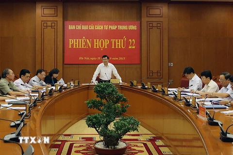 Chủ tịch nước Trương Tấn Sang, Trưởng Ban Chỉ đạo Cải cách tư pháp Trung ương chủ trì Phiên họp lần thứ 22 Ban Chỉ đạo. (Ảnh: Nguyễn Khang/TTXVN)