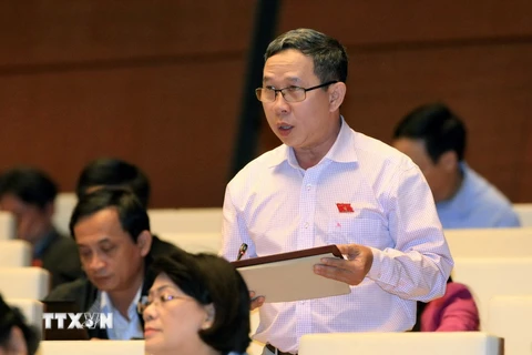 Đại biểu Quốc hội tỉnh Đồng Tháp Nguyễn Hữu Đức phát biểu ý kiến. (Ảnh: Doãn Tấn/TTXVN) 