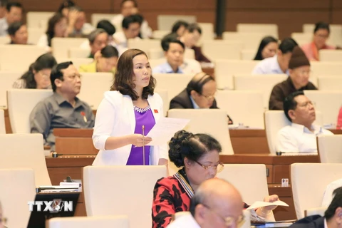 Đại biểu Quốc hội tỉnh Lào Cai Lù Thị Lừu phát biểu ý kiến. (Ảnh: Doãn Tấn/TTXVN)