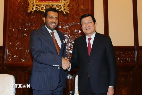 Chủ tịch nước Trương Tấn Sang tiếp ông Abdulla Al-Hamar, Đại sứ Qatar tại Việt Nam đến chào từ biệt. (Ảnh: Nguyễn Khang/TTXVN)