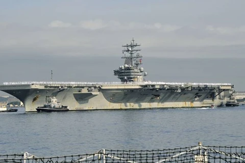 Tàu sân bay USS Ronald Reagan của Mỹ. (Ảnh minh họa: Kyodo)