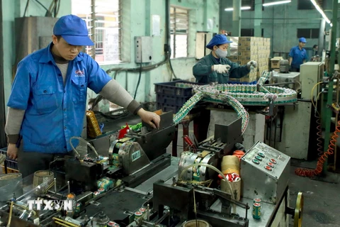 Dây chuyền sản xuất pin R20 của Công ty Cổ phần Pin Hà Nội (Tập đoàn Hóa chất Việt Nam). (Ảnh: Hoàng Hùng/TTXVN) 