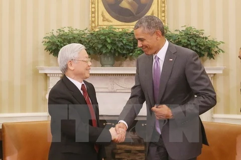 Tổng Bí thư Nguyễn Phú Trọng và Tổng thống Mỹ Obama hồi tháng 7/2015. (Ảnh: TTXVN)
