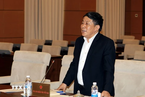 Phó Chánh án Tòa án Nhân dân Tối cao Nguyễn Văn Thuận phát biểu ý kiến. (Ảnh: Phạm Kiên/TTXVN)