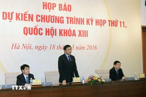 Ông Nguyễn Hạnh Phúc, Tổng Thư ký Quốc hội, Chủ nhiệm Văn phòng Quốc hội phát biểu ý kiến. (Ảnh: Phạm Kiên/TTXVN) 