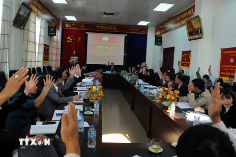Hội nghị Hiệp thương lần thứ hai bầu cử Đại biểu Quốc hội khóa XIV và HĐND các cấp tại Lai Châu. (Ảnh: Công Hải/TTXVN)