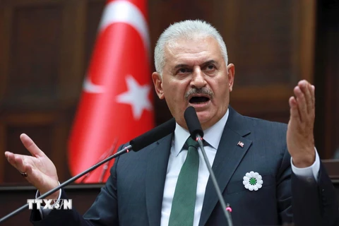 Thủ tướng Thổ Nhĩ Kỳ Binali Yildirim phát biểu tại thủ đô Ankara ngày 12/7. (Nguồn: AFP/TTXVN) 
