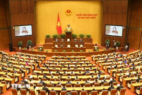 Toàn cảnh Chủ tịch Quốc hội Nguyễn Thị Kim Ngân phát biểu bế mạc Kỳ họp. (Ảnh: Nhan Sáng/TTXVN)