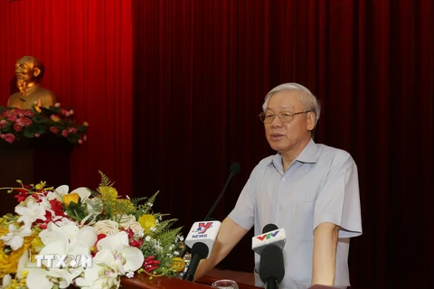 Tổng Bí thư Nguyễn Phú Trọng phát biểu kết luận Hội nghị. (Ảnh: Trí Dũng/TTXVN) 