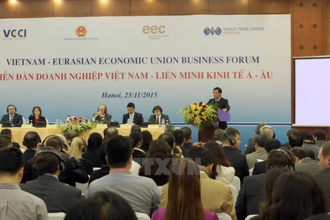 Diễn đàn doanh nghiệp giữa Việt Nam và Liên minh kinh tế Á-Âu. (Nguồn: TTXVN)