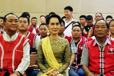 Bà Aung San Suu Kyi tại hội nghị. (Nguồn: BBC)