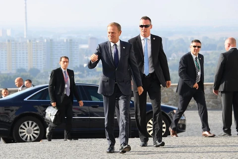 Chủ tịch Hội đồng châu Âu Donald Tusk đến dự hội nghị. (Nguồn: AFP)