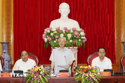 Tổng Bí thư Nguyễn Phú Trọng phát biểu tại lễ công bố. (Ảnh: Trí Dũng/TTXVN)