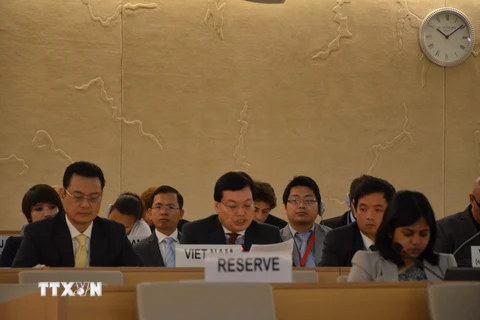 Trợ lý Bộ trưởng Ngoại giao Dương Chí Dũng (giữa) phát biểu tại phiên họp. (Ảnh: Hoàng Hoa/TTXVN)