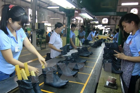 Dây chuyền sản xuất giày nữ thời trang xuất khẩu. (Ảnh minh họa: Vũ Sinh/TTXVN)