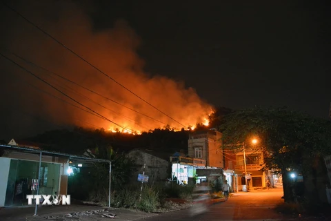 Đám cháy rừng tại tổ 8, khu 3, phường Hùng Thắng. (Ảnh: Nguyễn Hoàng/TTXVN)