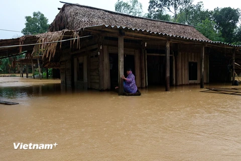 Hương Khê có hơn 2.000 nhà bị ngập và nhiều xã bị cô lập. (Ảnh: Việt Hoàng/Vietnam+)