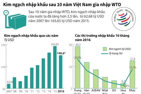 Kim ngạch nhập khẩu sau 10 năm Việt Nam gia nhập WTO.