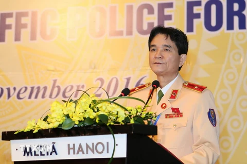 Thiếu tướng Trần Sơn Hà, Cục trưởng Cục Cảnh sát giao thông phát biểu. (Ảnh: Doãn Tấn/TTXVN)