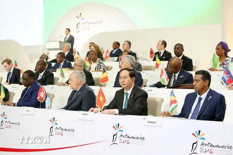 Chủ tịch nước Trần Đại Quang tại Hội nghị Cấp cao Pháp ngữ lần thứ 16. (Ảnh: Nhan Sáng/TTXVN)