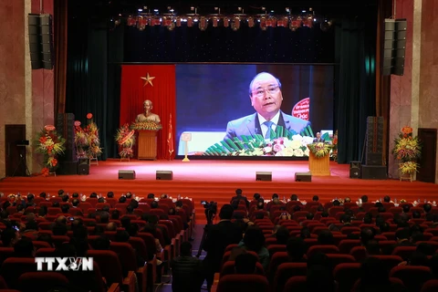 Thủ tướng Chính phủ Nguyễn Xuân Phúc phát biểu tại buổi lễ. (Ảnh: Tuấn Anh/TTXVN)