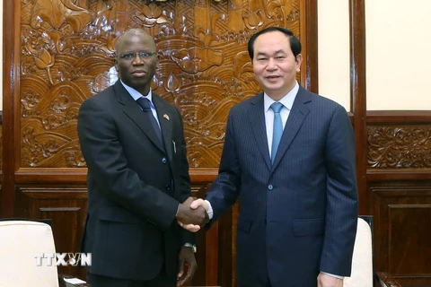 Chủ tịch nước Trần Đại Quang tiếp ông Ousmane Dione, Giám đốc Quốc gia Ngân hàng Thế giới (WB) tại Việt Nam. (Ảnh: Nhan Sáng/TTXVN) 