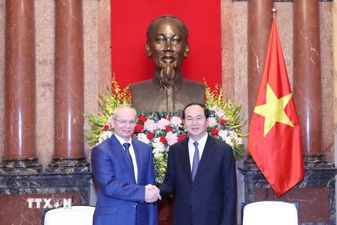 Chủ tịch nước Trần Đại Quang tiếp Ngài R.Kh.Mardanov, Thủ tướng Cộng hòa Bashkortostan (Liên bang Nga) sang thăm và làm việc tại Việt Nam. (Ảnh: Nhan Sáng/TTXVN)