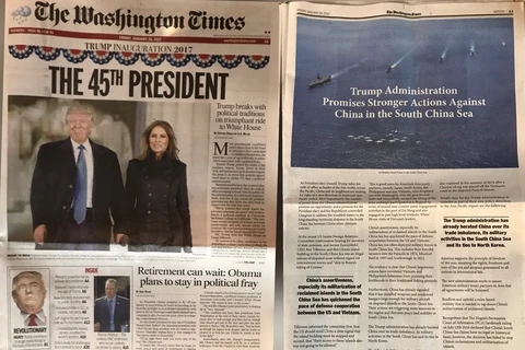 Ảnh chụp bài báo trên tờ The Washington Times. (Ảnh: Hữu Hoàng/Vietnam+) 