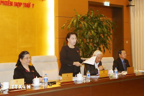 Chủ tịch Quốc hội Nguyễn Thị Kim Ngân chủ trì và phát biểu bế mạc Phiên họp thứ 7 của Ủy ban Thường vụ Quốc hội. (Ảnh: Trọng Đức/TTXVN)