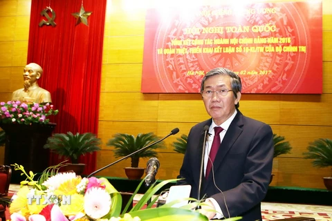Ông Đinh Thế Huynh, Ủy viên Bộ Chính trị, Thường trực Ban Bí thư phát biểu tại hội nghị. (Ảnh: Nguyễn Dân/TTXVN)