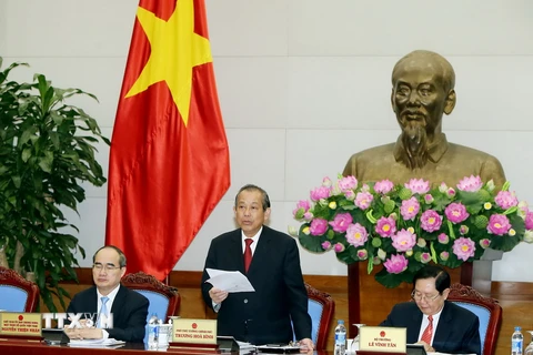 Phó Thủ tướng Chính phủ Trương Hòa Bình phát biểu kết luận hội nghị. (Ảnh: Nguyễn Dân/TTXVN)