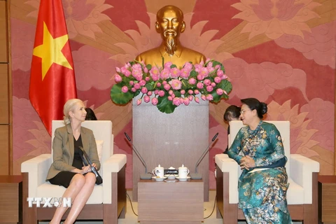 Chủ tịch Quốc hội Nguyễn Thị Kim Ngân tiếp bà Siren Gjerme Eriksen, Đại sứ Vương quốc Na Uy tại Việt Nam. (Ảnh: Doãn Tấn/TTXVN)