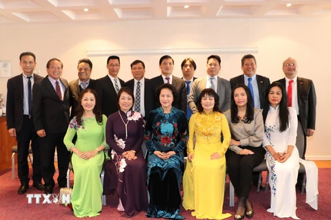 Chủ tịch Quốc hội Nguyễn Thị Kim Ngân tiếp Ban chấp hành Hiệp hội người Việt Nam tại châu Âu. (Ảnh: Trọng Đức/TTXVN)