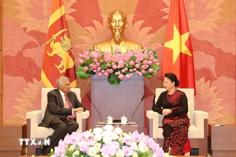 Chủ tịch Quốc hội Nguyễn Thị Kim Ngân hội kiến với Thủ tướng Sri Lanka Ranil Wickremesinghe đang thăm chính thức Việt Nam. (Ảnh: Trọng Đức/TTXVN)