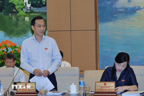 Chủ nhiệm Ủy ban Kinh tế của Quốc hội Vũ Hồng Thanh phát biểu tại Phiên họp. (Ảnh: Trọng Đức/TTXVN)