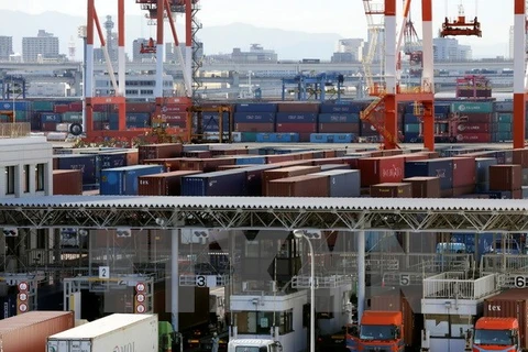 Bốc dỡ container hàng hóa tại cảng Tokyo, Nhật Bản ngày 25/1. (Nguồn: EPA/TTXVN)