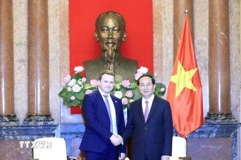 Chủ tịch nước Trần Đại Quang tiếp Bộ trưởng Bộ Phát triển Kinh tế Liên bang Nga Maksim Oreshkin nhân chuyến thăm và làm việc tại Việt Nam. (Ảnh: Nhan Sáng/TTXVN)