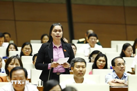 Đại biểu Quốc hội tỉnh Tuyên Quang Ma Thị Thúy chất vấn thành viên Chính phủ. (Ảnh: An Đăng/TTXVN)